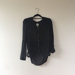 Line & Dot Sheer Button Up Blouse